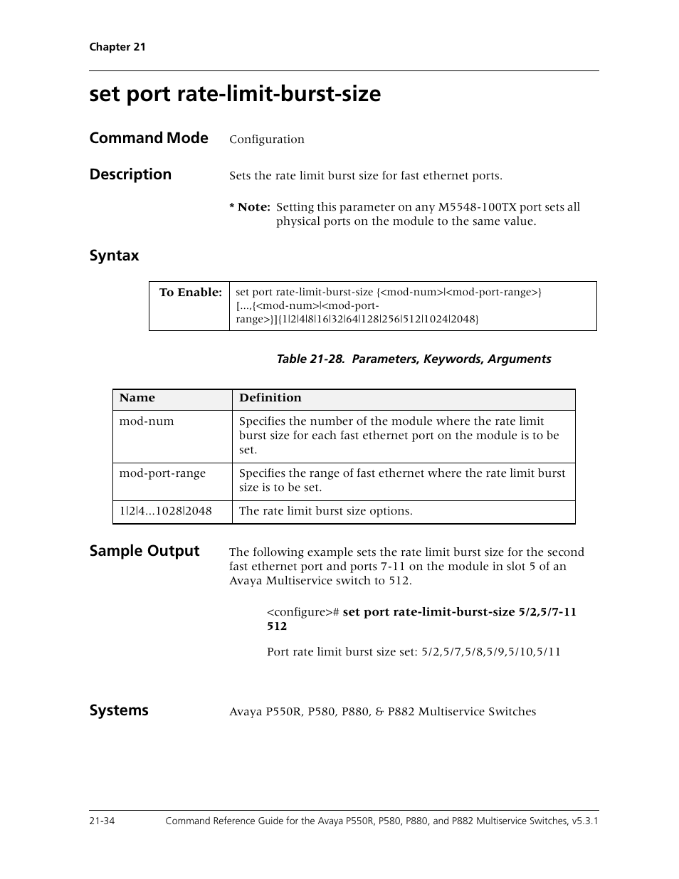 Set port rate-limit-burst-size, Set port rate-limit-burst-size -34 | Avaya Cajun P550R User Manual | Page 437 / 679