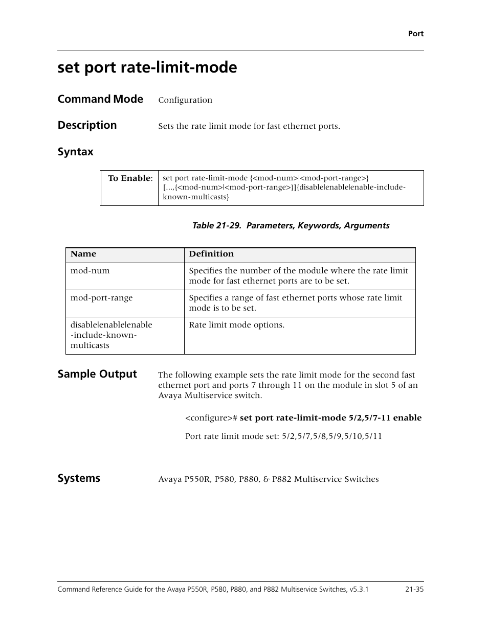 Set port rate-limit-mode, Set port rate-limit-mode -35 | Avaya Cajun P550R User Manual | Page 438 / 679