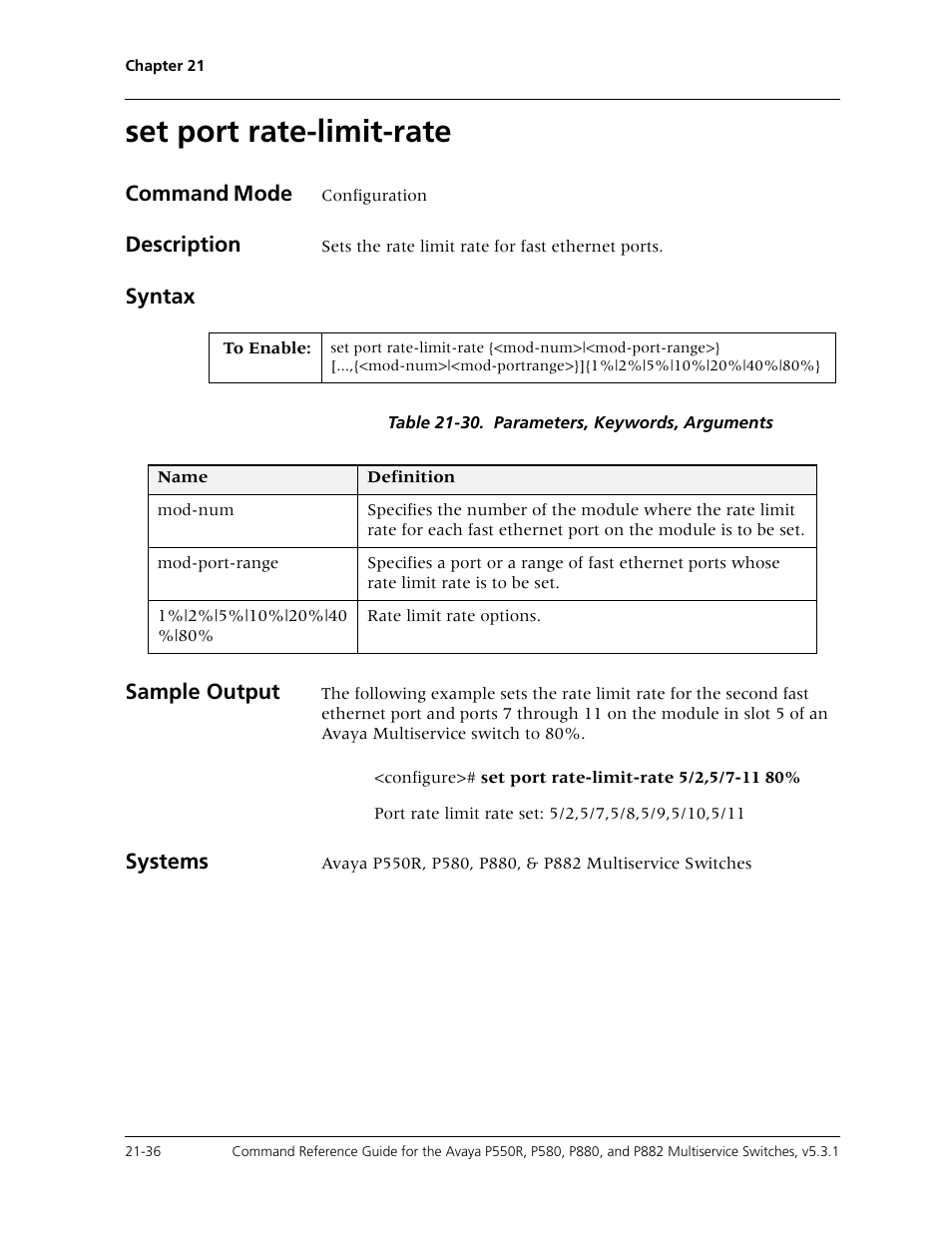 Set port rate-limit-rate, Set port rate-limit-rate -36 | Avaya Cajun P550R User Manual | Page 439 / 679