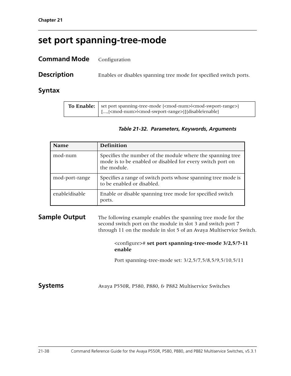 Set port spanning-tree-mode, Set port spanning-tree-mode -38 | Avaya Cajun P550R User Manual | Page 441 / 679