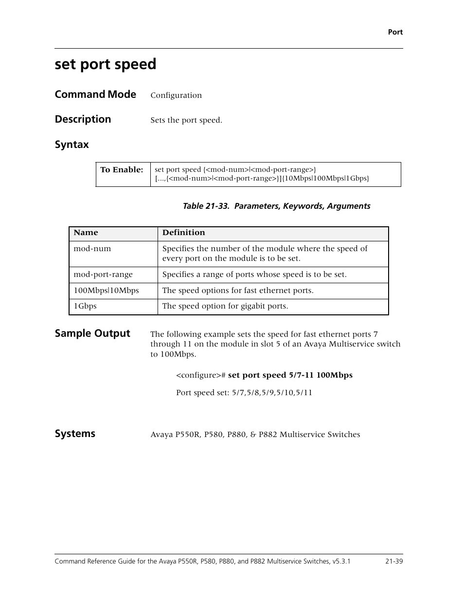 Set port speed, Set port speed -39 | Avaya Cajun P550R User Manual | Page 442 / 679