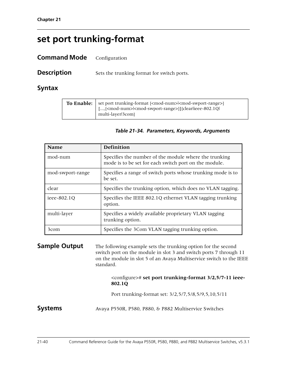 Set port trunking-format, Set port trunking-format -40 | Avaya Cajun P550R User Manual | Page 443 / 679