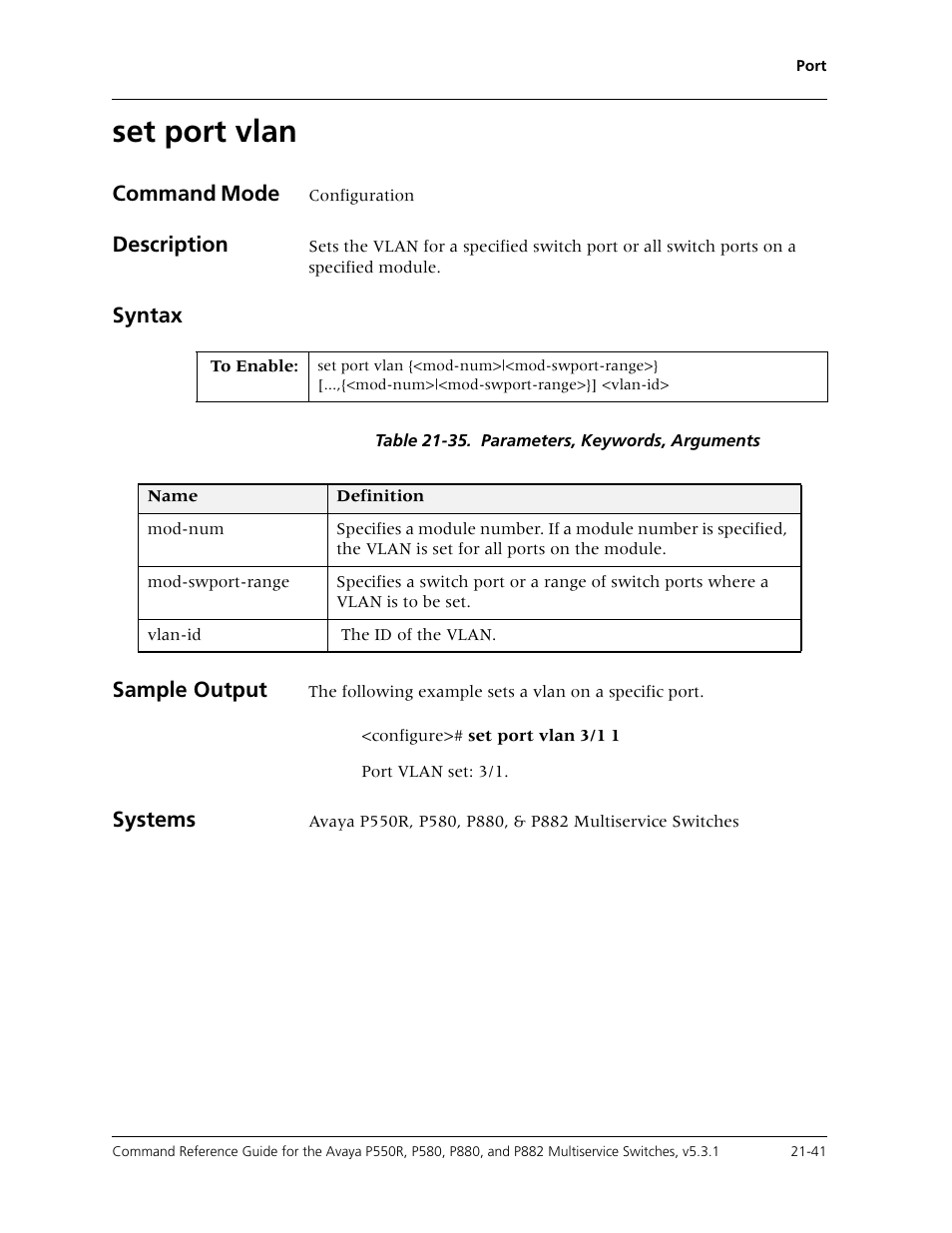 Set port vlan, Set port vlan -41 | Avaya Cajun P550R User Manual | Page 444 / 679