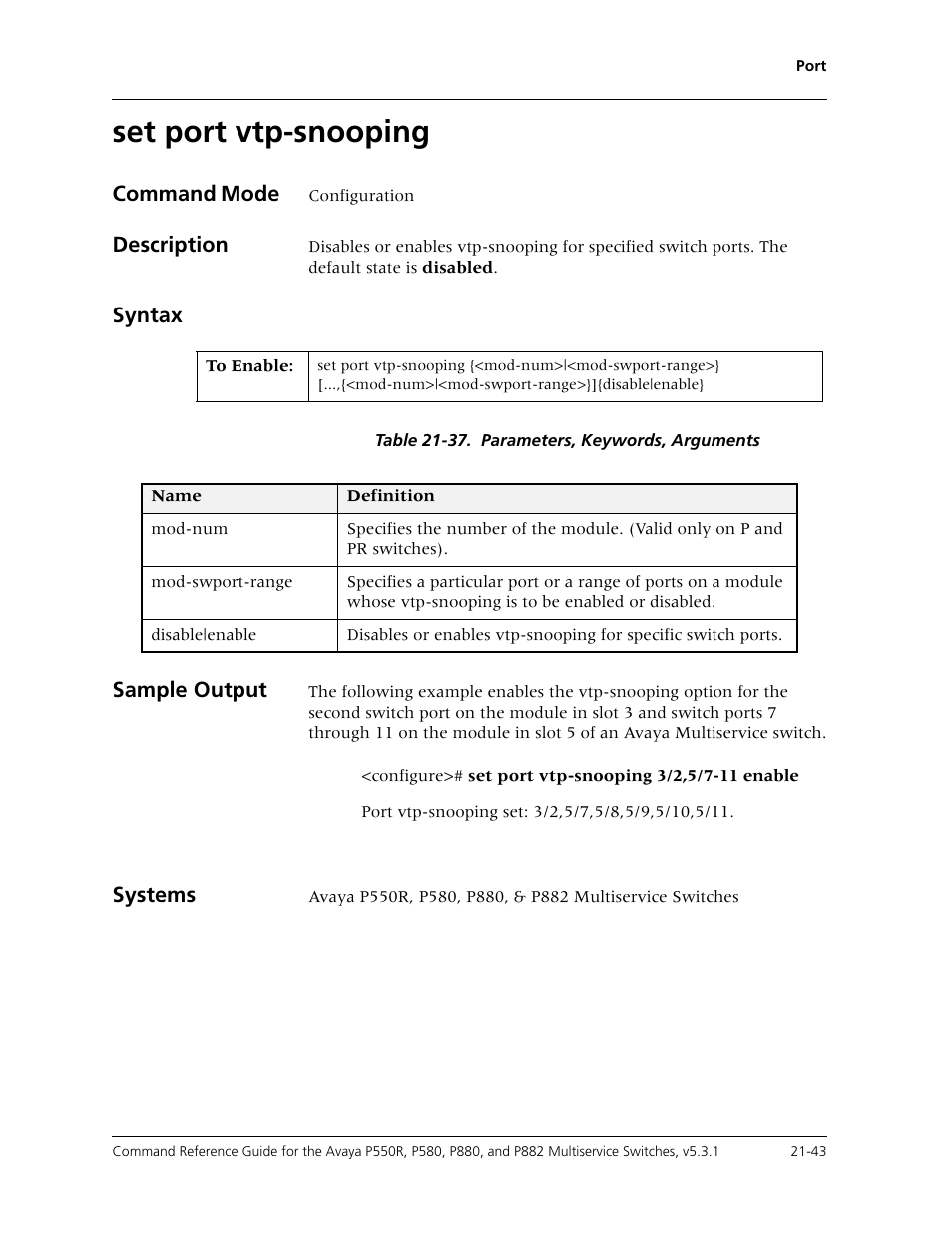 Set port vtp-snooping, Set port vtp-snooping -43 | Avaya Cajun P550R User Manual | Page 446 / 679