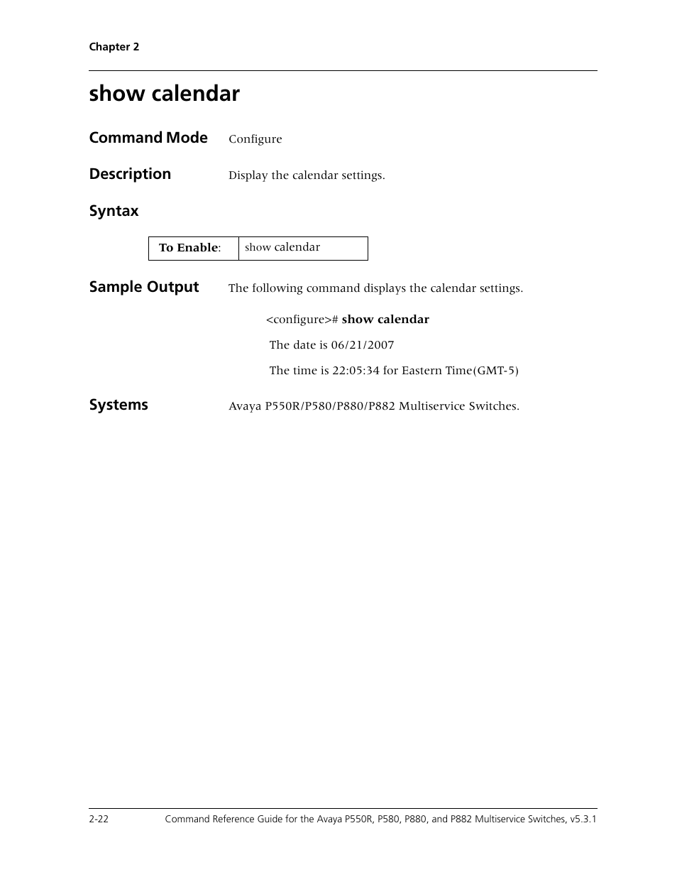 Show calendar, Show calendar -22 | Avaya Cajun P550R User Manual | Page 45 / 679