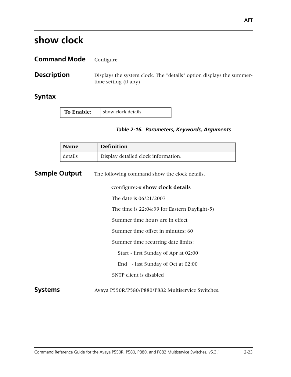 Show clock, Show clock -23 | Avaya Cajun P550R User Manual | Page 46 / 679