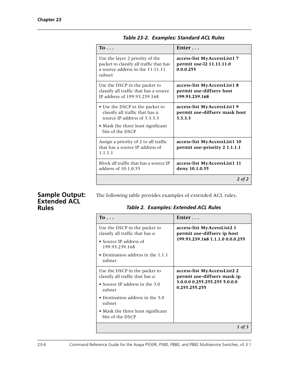 Sample output: extended acl rules | Avaya Cajun P550R User Manual | Page 463 / 679