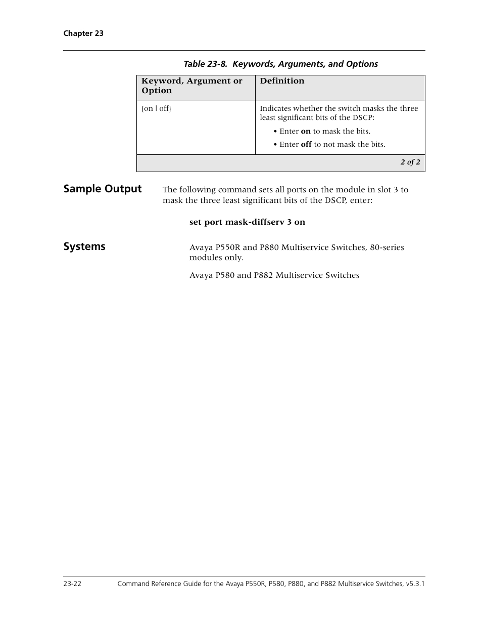 Sample output, Systems | Avaya Cajun P550R User Manual | Page 479 / 679