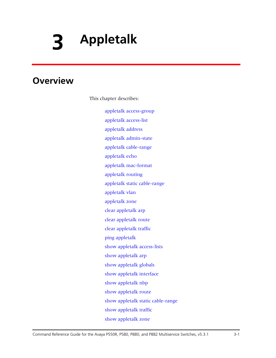 3 appletalk, Overview, Chapter 3 — appletalk -1 | Overview -1, Appletalk | Avaya Cajun P550R User Manual | Page 48 / 679