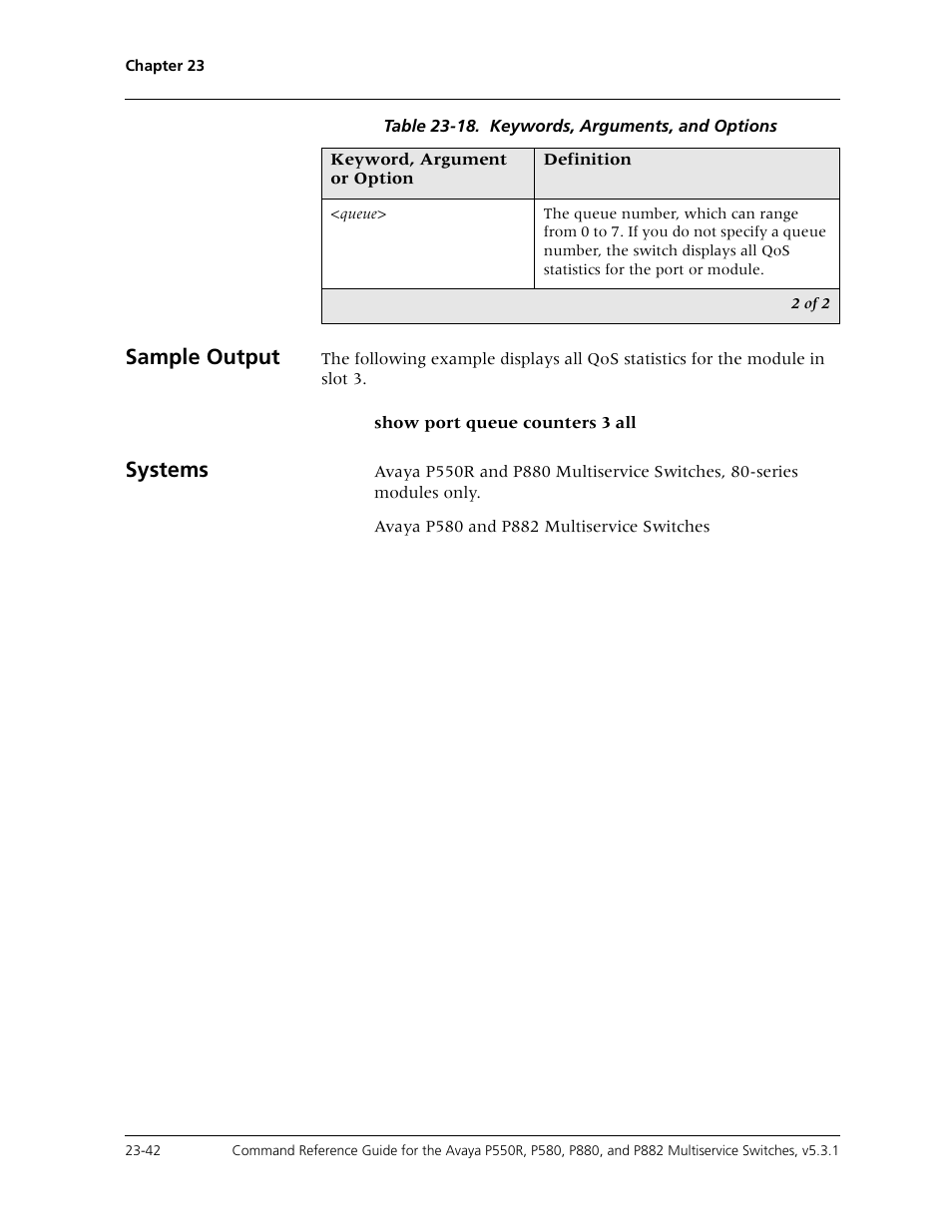 Sample output, Systems | Avaya Cajun P550R User Manual | Page 499 / 679