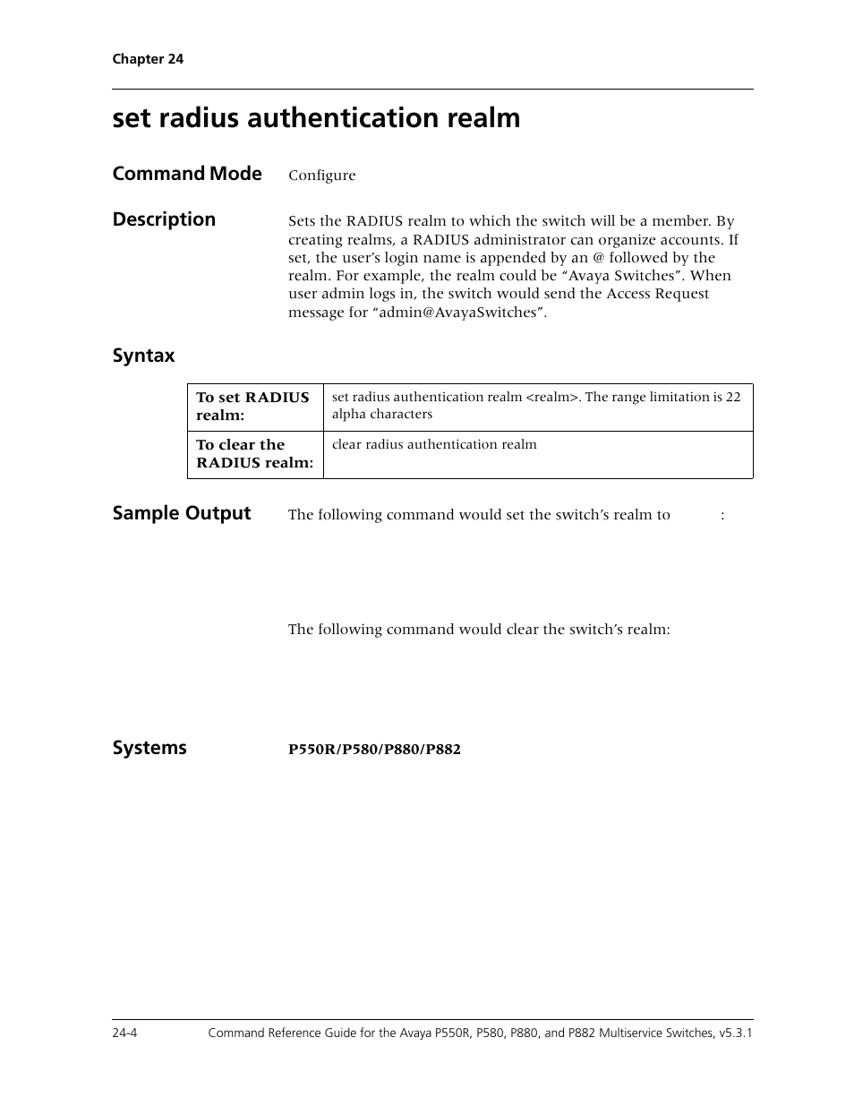 Set radius authentication realm, Set radius authentication realm -4 | Avaya Cajun P550R User Manual | Page 505 / 679