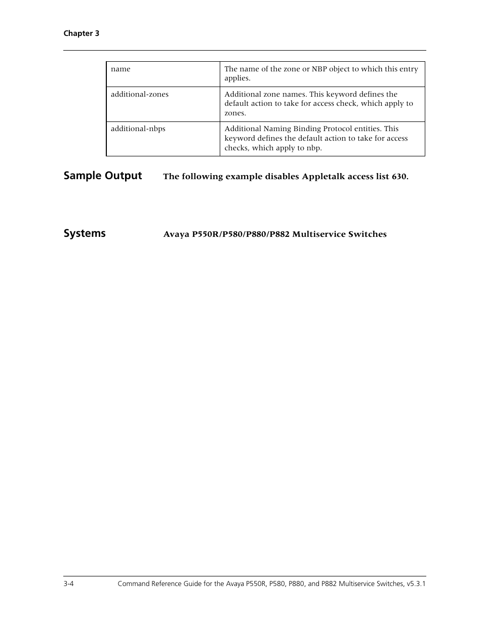 Sample output, Systems | Avaya Cajun P550R User Manual | Page 51 / 679