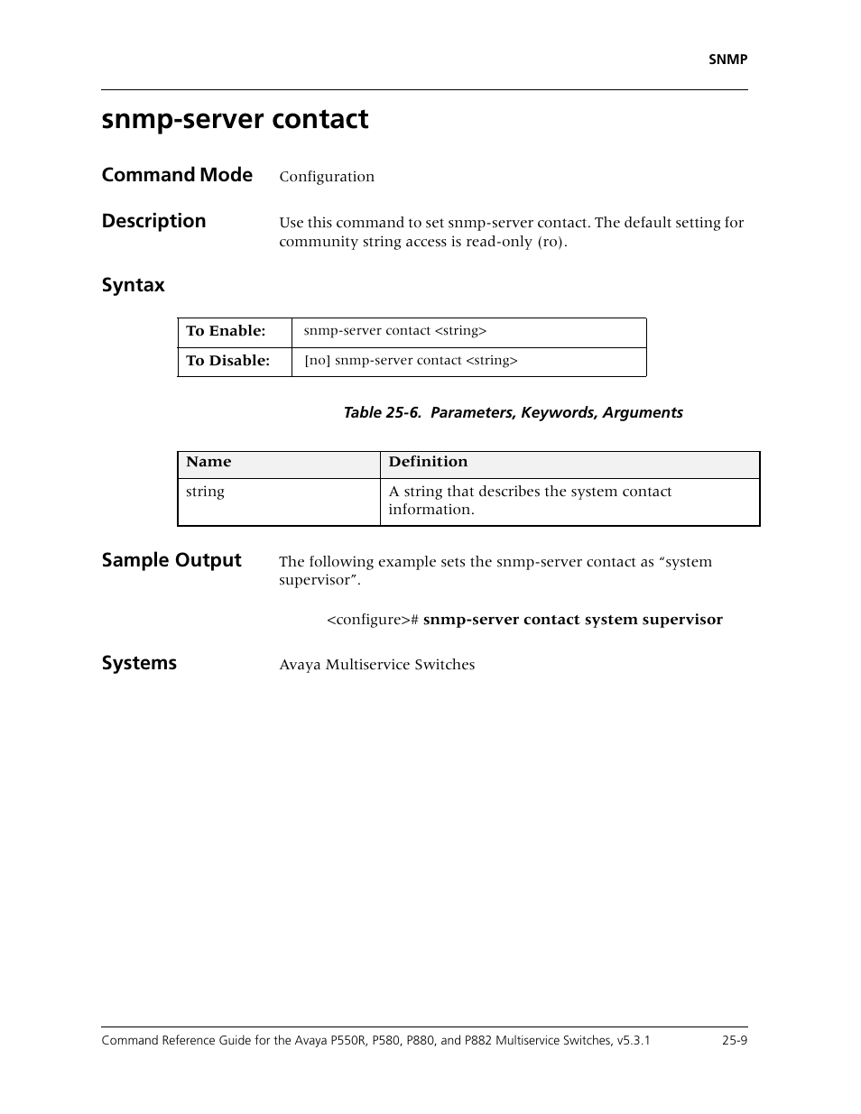 Snmp-server contact, Snmp-server contact -9 | Avaya Cajun P550R User Manual | Page 522 / 679