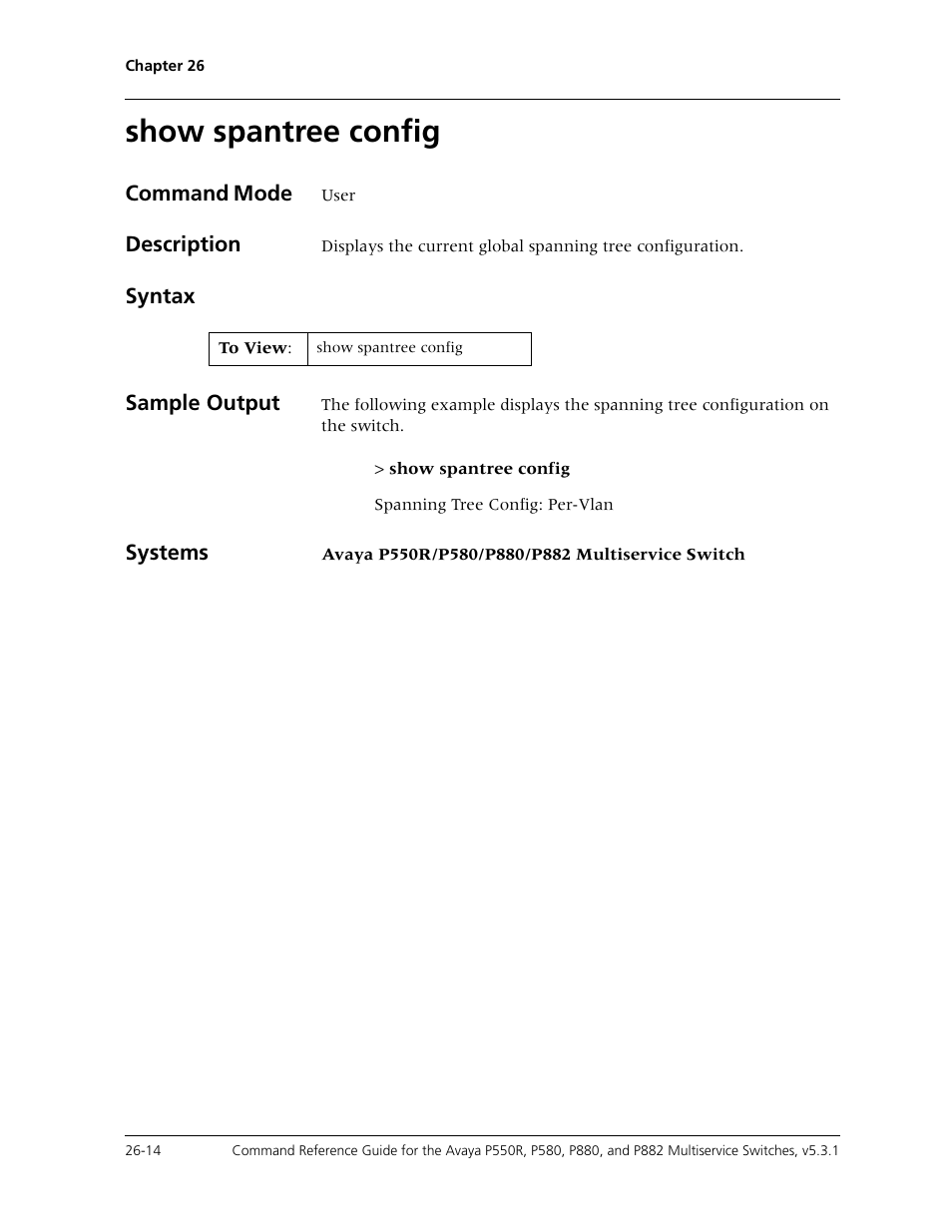 Show spantree config, Show spantree config -14 | Avaya Cajun P550R User Manual | Page 539 / 679