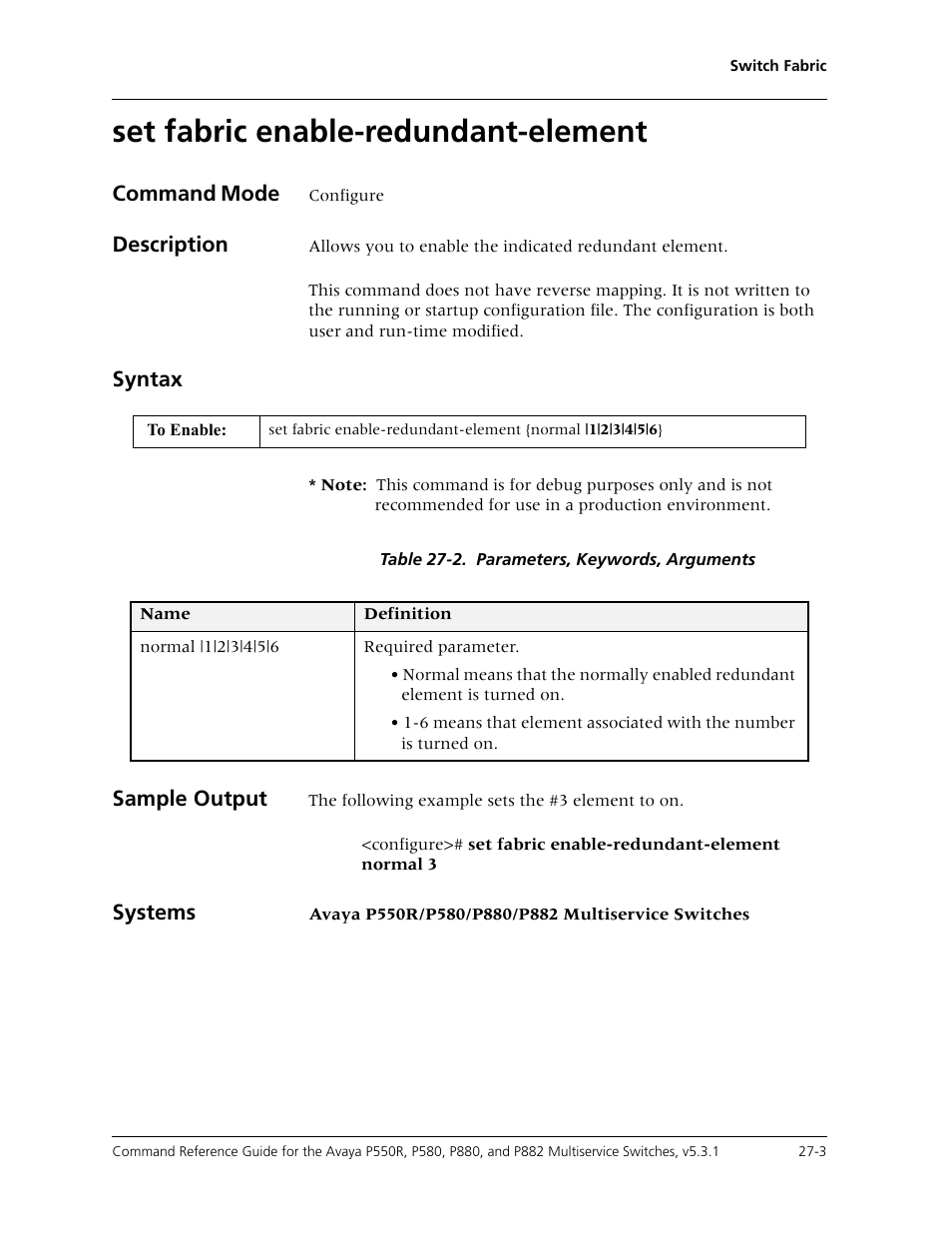 Set fabric enable-redundant-element, Set fabric enable-redundant-element -3 | Avaya Cajun P550R User Manual | Page 544 / 679