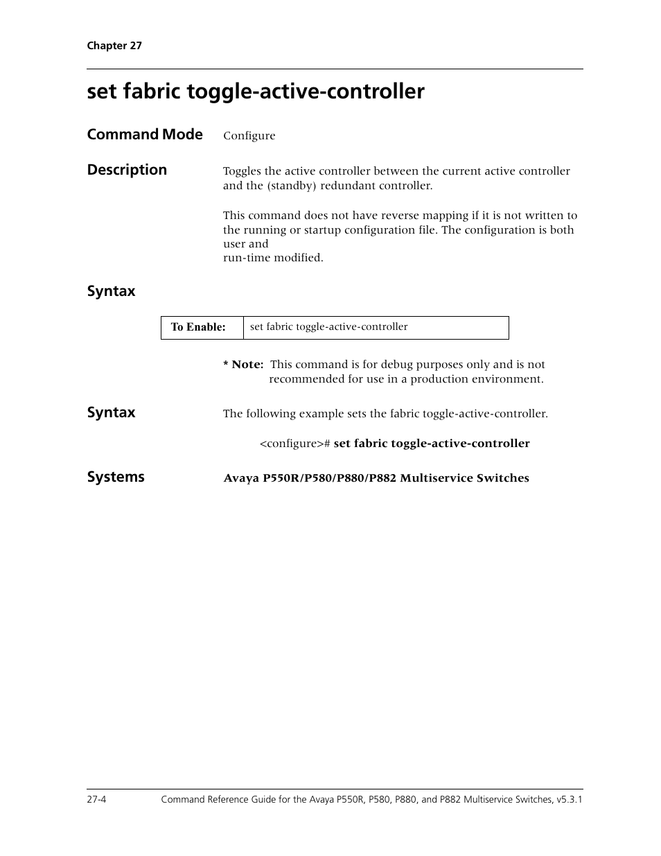 Set fabric toggle-active-controller, Set fabric toggle-active-controller -4 | Avaya Cajun P550R User Manual | Page 545 / 679