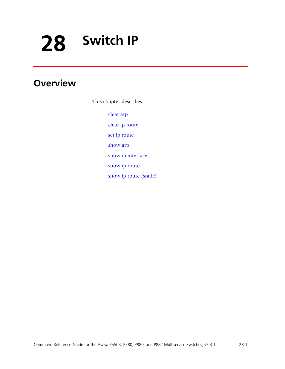 28 switch ip, Overview, Chapter 28 — switch ip -1 | Overview -1, Switch ip | Avaya Cajun P550R User Manual | Page 548 / 679