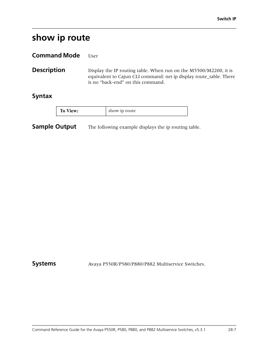 Show ip route, Show ip route -7 | Avaya Cajun P550R User Manual | Page 554 / 679