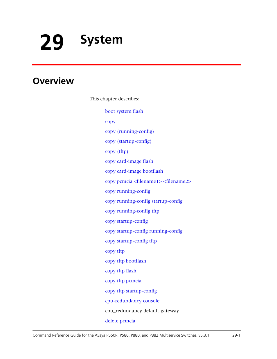 29 system, Overview, Chapter 29 — system -1 | Overview -1, System | Avaya Cajun P550R User Manual | Page 556 / 679