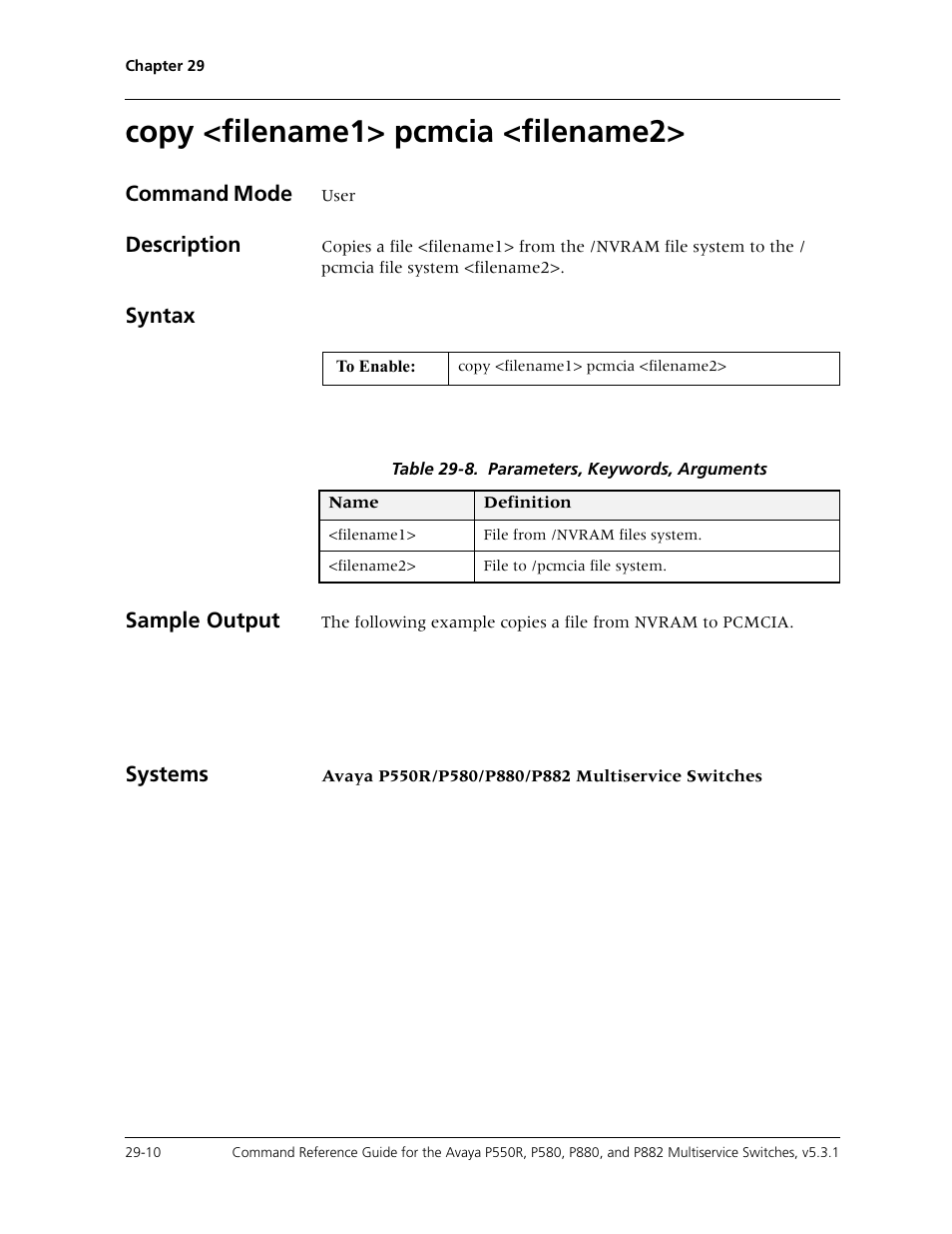 Copy <filename1> pcmcia <filename2, Copy <filename1> pcmcia <filename2> -10 | Avaya Cajun P550R User Manual | Page 565 / 679