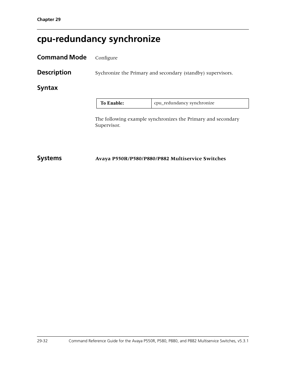 Cpu-redundancy synchronize, Cpu-redundancy synchronize -32 | Avaya Cajun P550R User Manual | Page 587 / 679