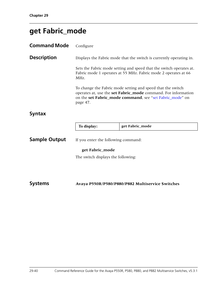 Get fabric_mode, Get fabric_mode -40 | Avaya Cajun P550R User Manual | Page 595 / 679