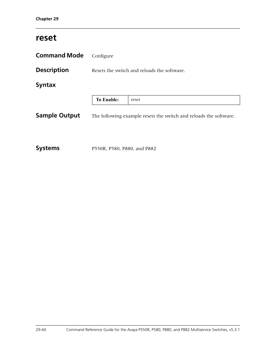 Reset, Reset -44 | Avaya Cajun P550R User Manual | Page 599 / 679