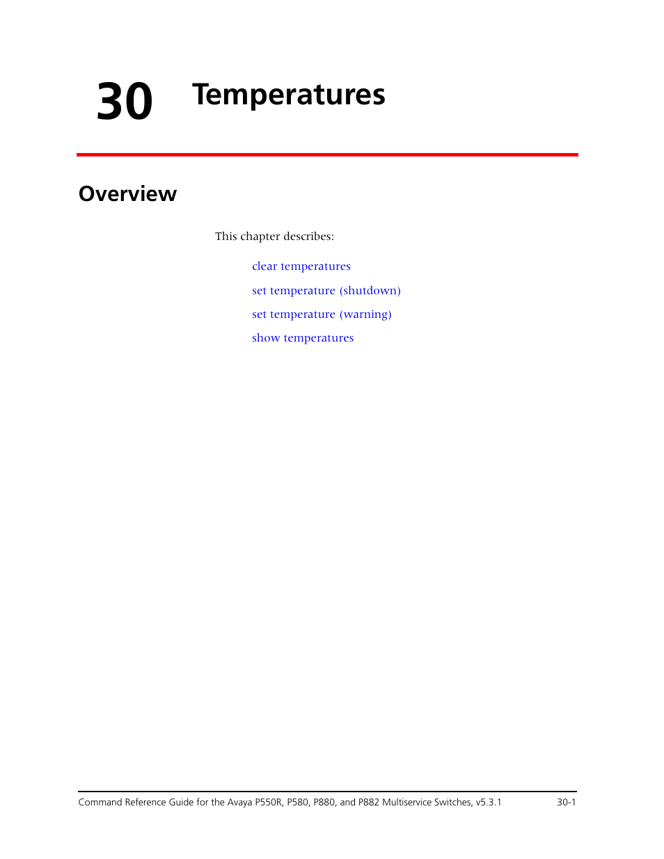 30 temperatures, Overview, Chapter 30 — temperatures -1 | Overview -1, Temperatures | Avaya Cajun P550R User Manual | Page 612 / 679