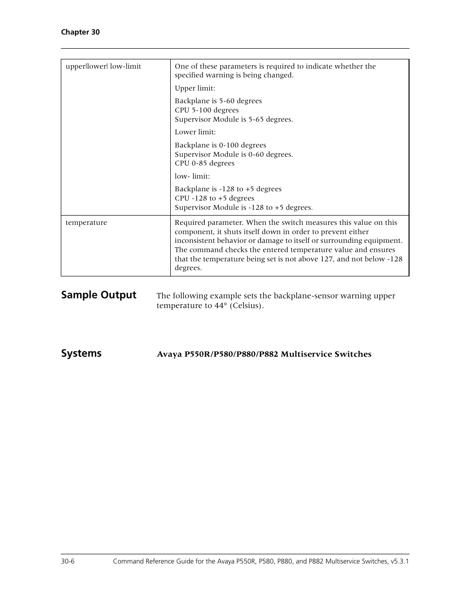 Sample output, Systems | Avaya Cajun P550R User Manual | Page 617 / 679