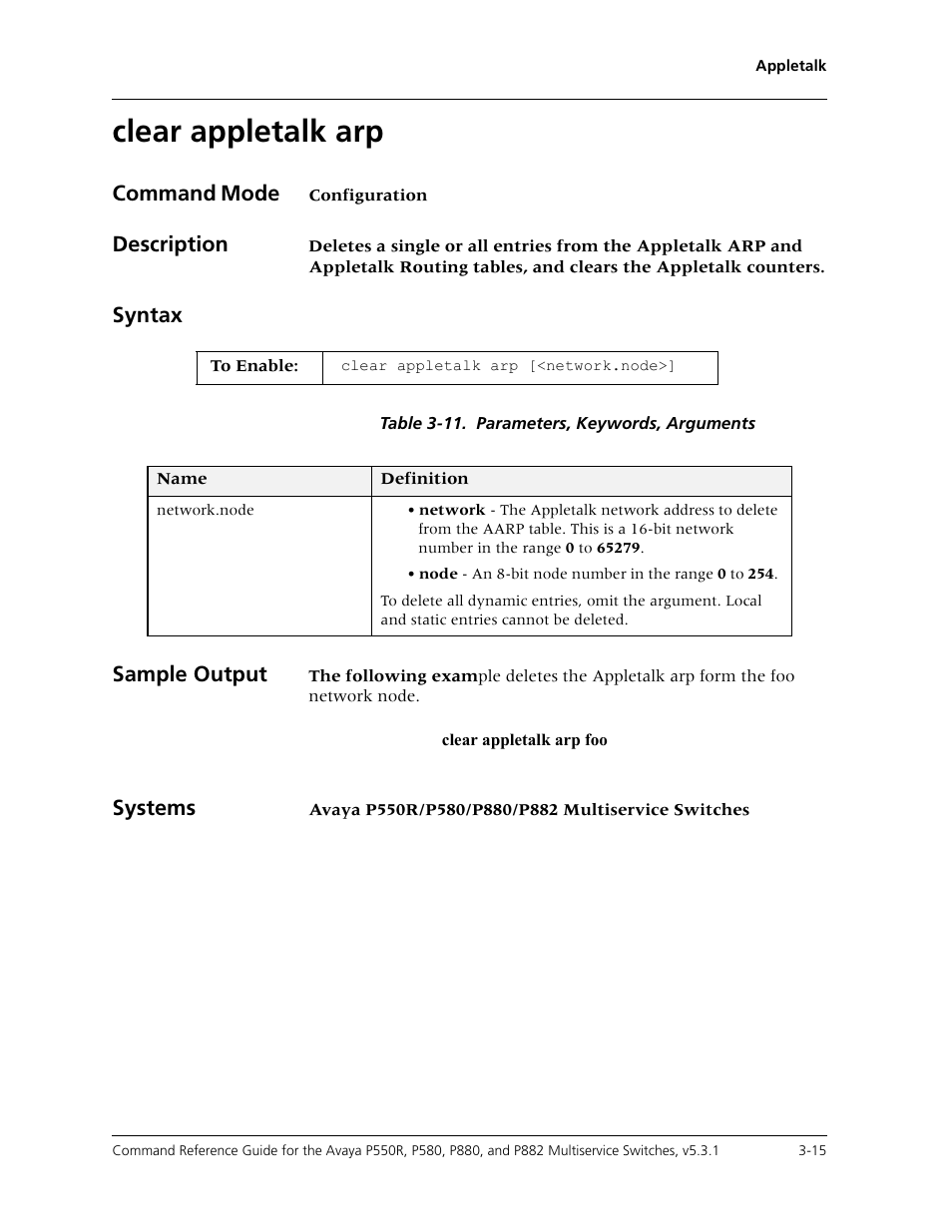 Clear appletalk arp, Clear appletalk arp -15 | Avaya Cajun P550R User Manual | Page 62 / 679