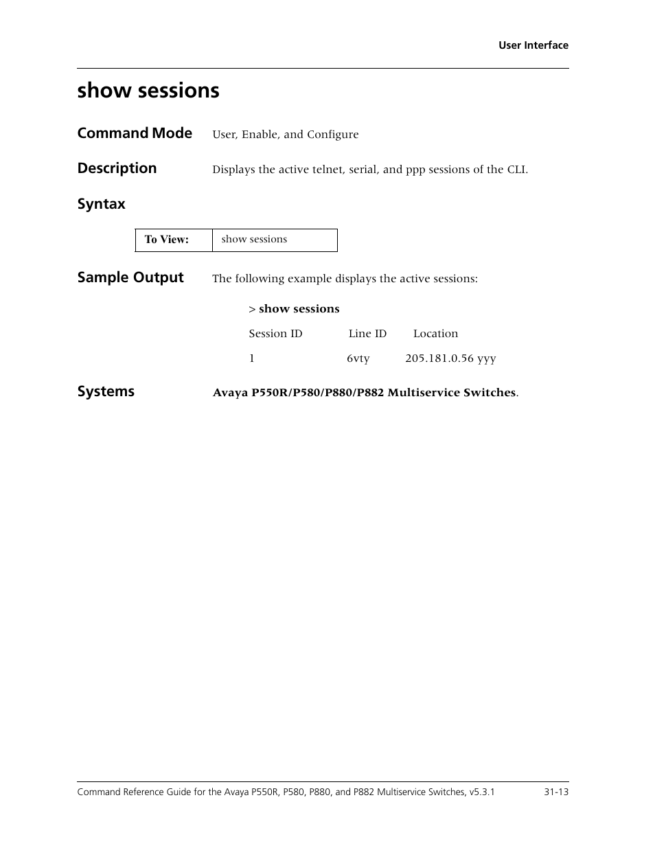 Show sessions, Show sessions -13 | Avaya Cajun P550R User Manual | Page 632 / 679