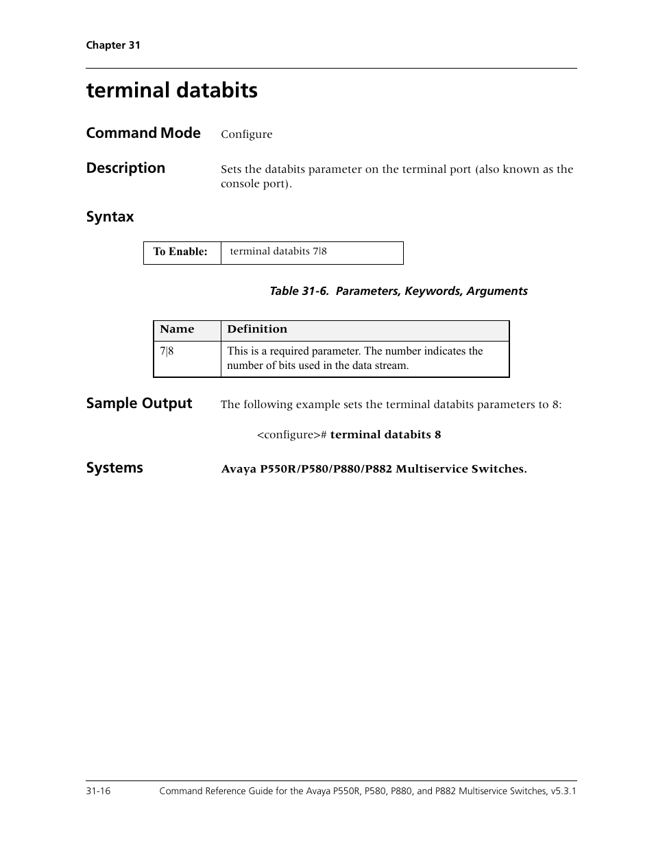 Terminal databits, Terminal databits -16 | Avaya Cajun P550R User Manual | Page 635 / 679