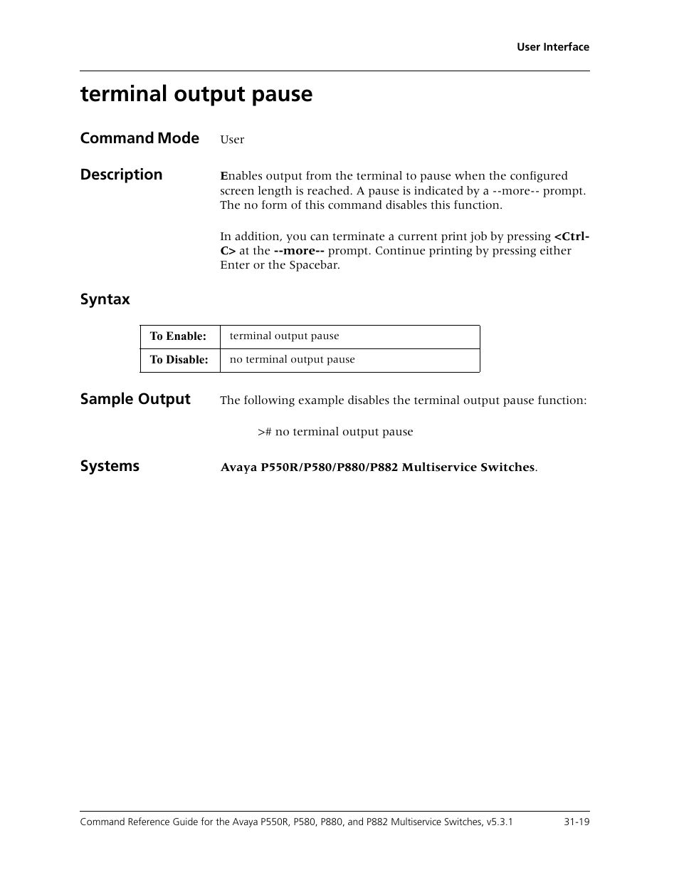 Terminal output pause, Terminal output pause -19 | Avaya Cajun P550R User Manual | Page 638 / 679