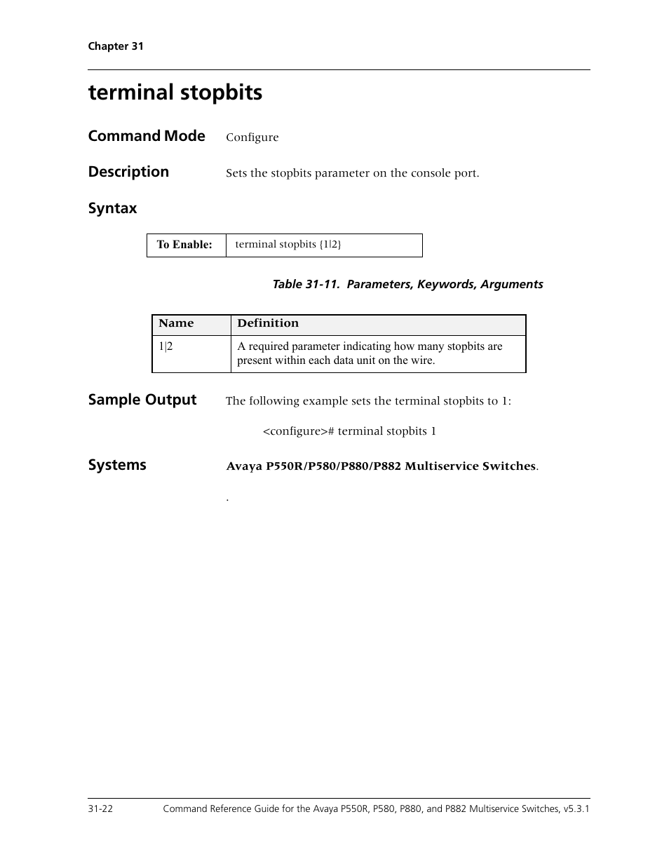 Terminal stopbits, Terminal stopbits -22 | Avaya Cajun P550R User Manual | Page 641 / 679