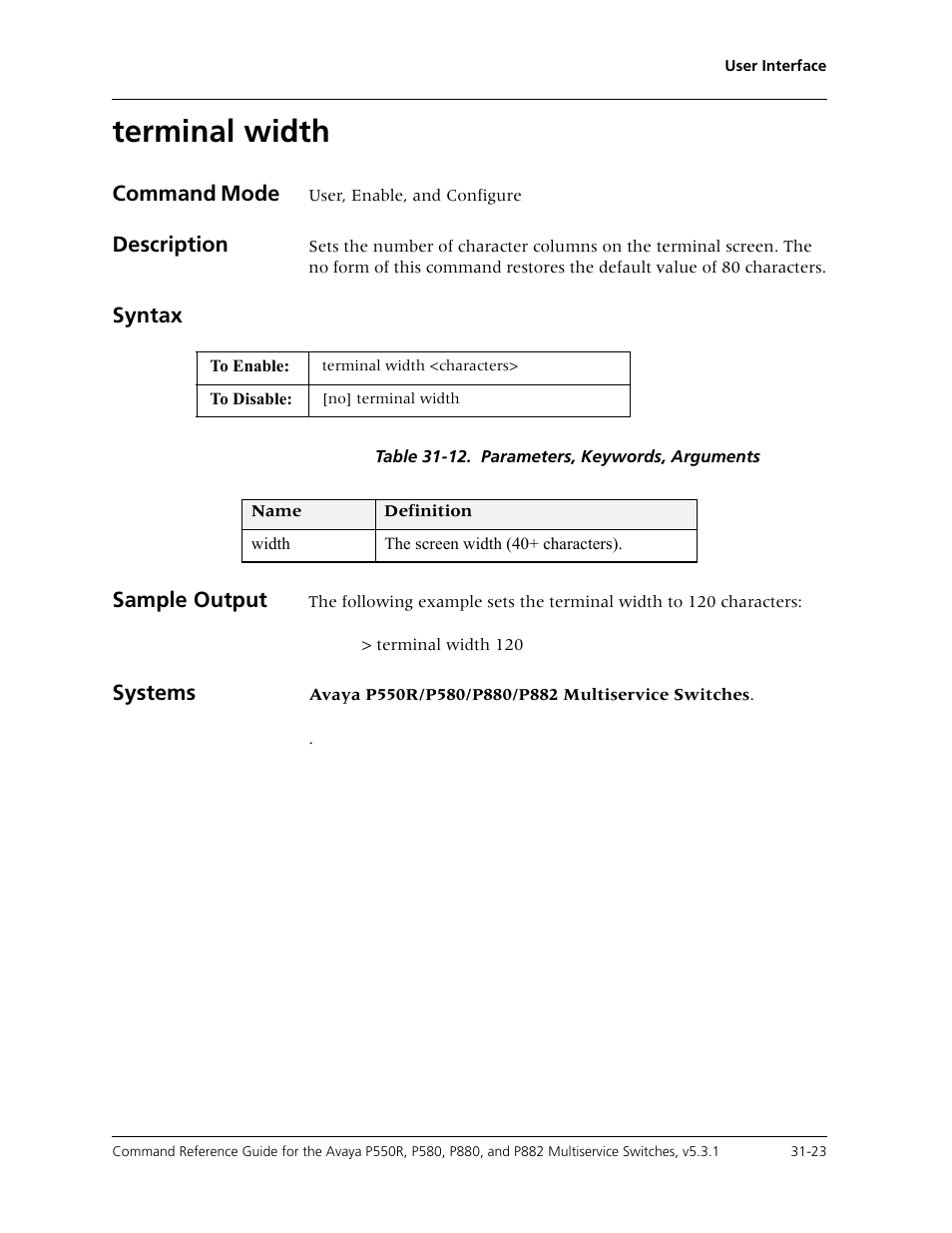 Terminal width, Terminal width -23 | Avaya Cajun P550R User Manual | Page 642 / 679