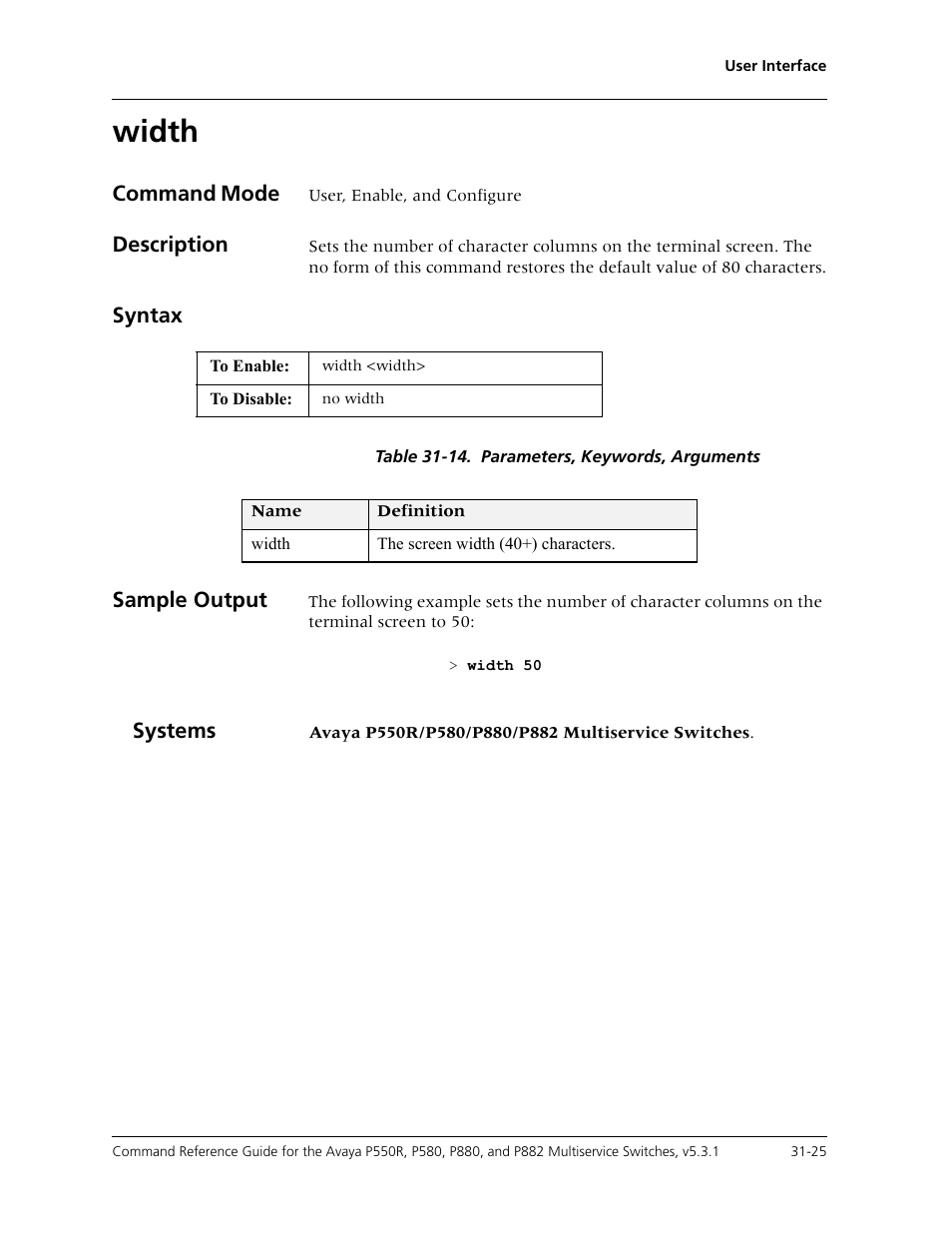 Width, Width -25 | Avaya Cajun P550R User Manual | Page 644 / 679