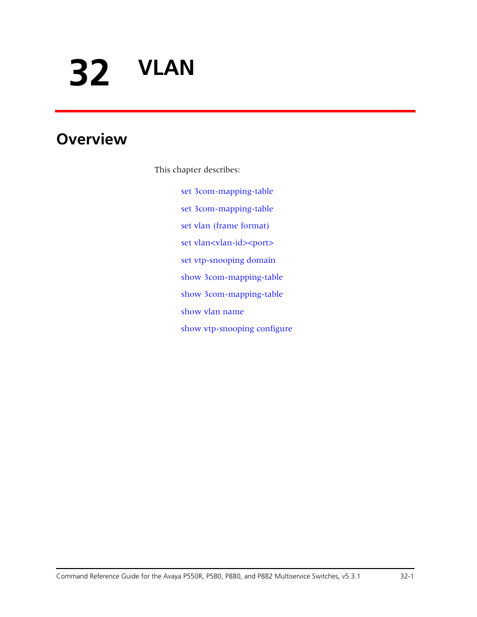 32 vlan, Overview, Chapter 32 — vlan -1 | Overview -1, Vlan | Avaya Cajun P550R User Manual | Page 646 / 679