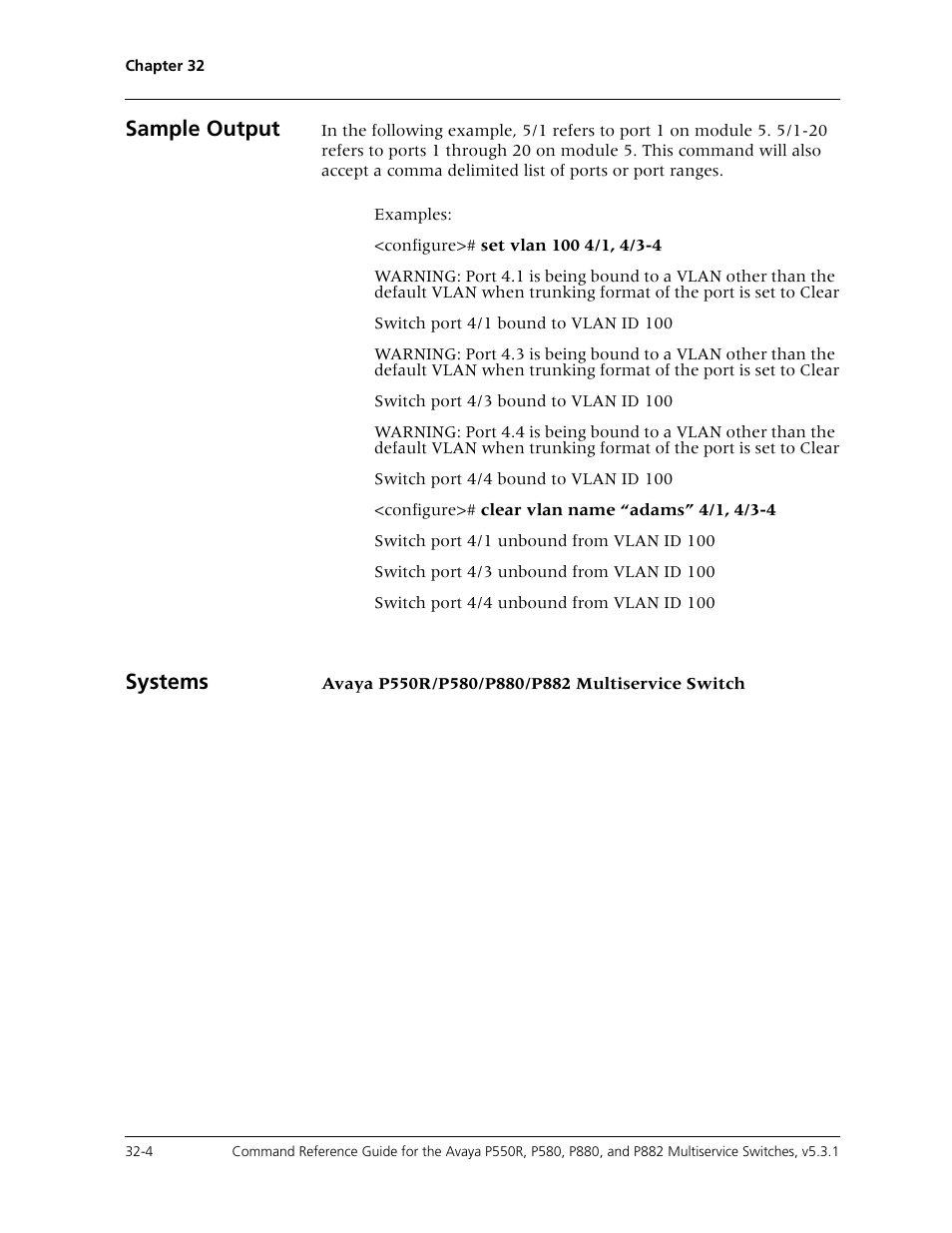 Sample output, Systems | Avaya Cajun P550R User Manual | Page 649 / 679