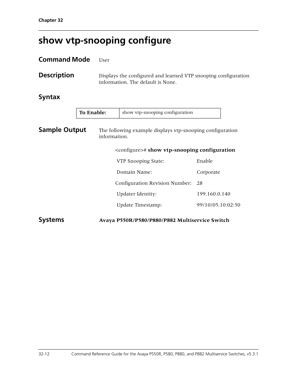 Show vtp-snooping configure, Show vtp-snooping configure -12 | Avaya Cajun P550R User Manual | Page 657 / 679
