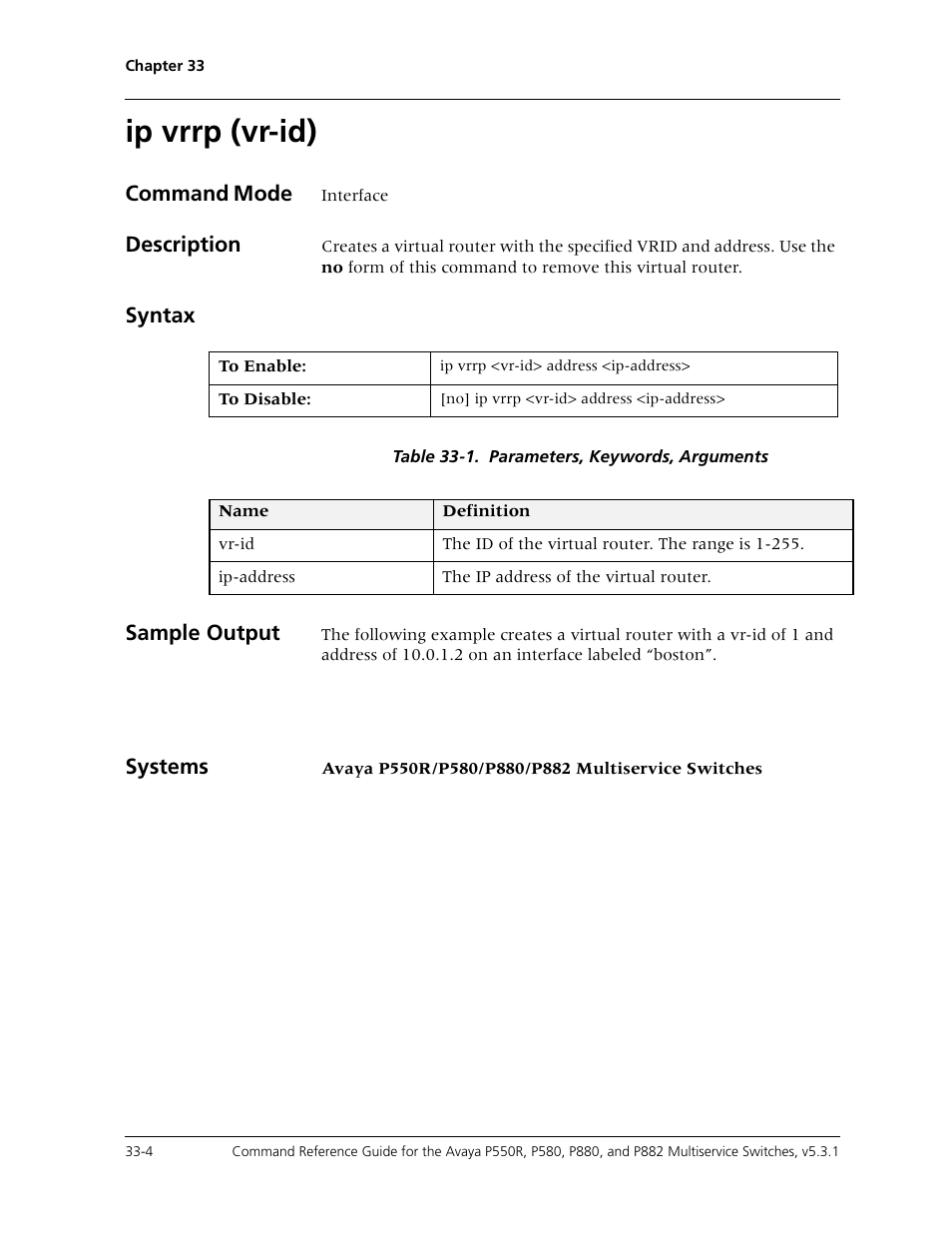 Ip vrrp (vr-id), Ip vrrp (vr-id) -4 | Avaya Cajun P550R User Manual | Page 661 / 679