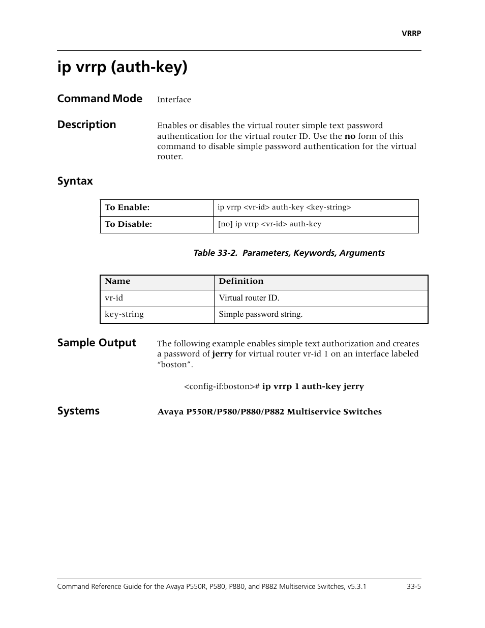 Ip vrrp (auth-key), Ip vrrp (auth-key) -5 | Avaya Cajun P550R User Manual | Page 662 / 679