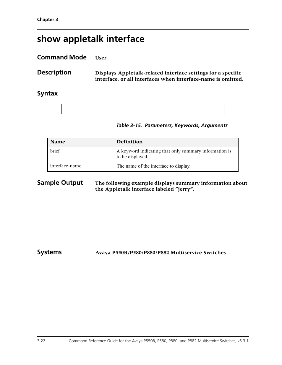 Show appletalk interface, Show appletalk interface -22 | Avaya Cajun P550R User Manual | Page 69 / 679