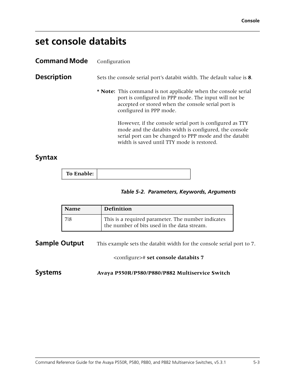 Set console databits, Set console databits -3 | Avaya Cajun P550R User Manual | Page 90 / 679