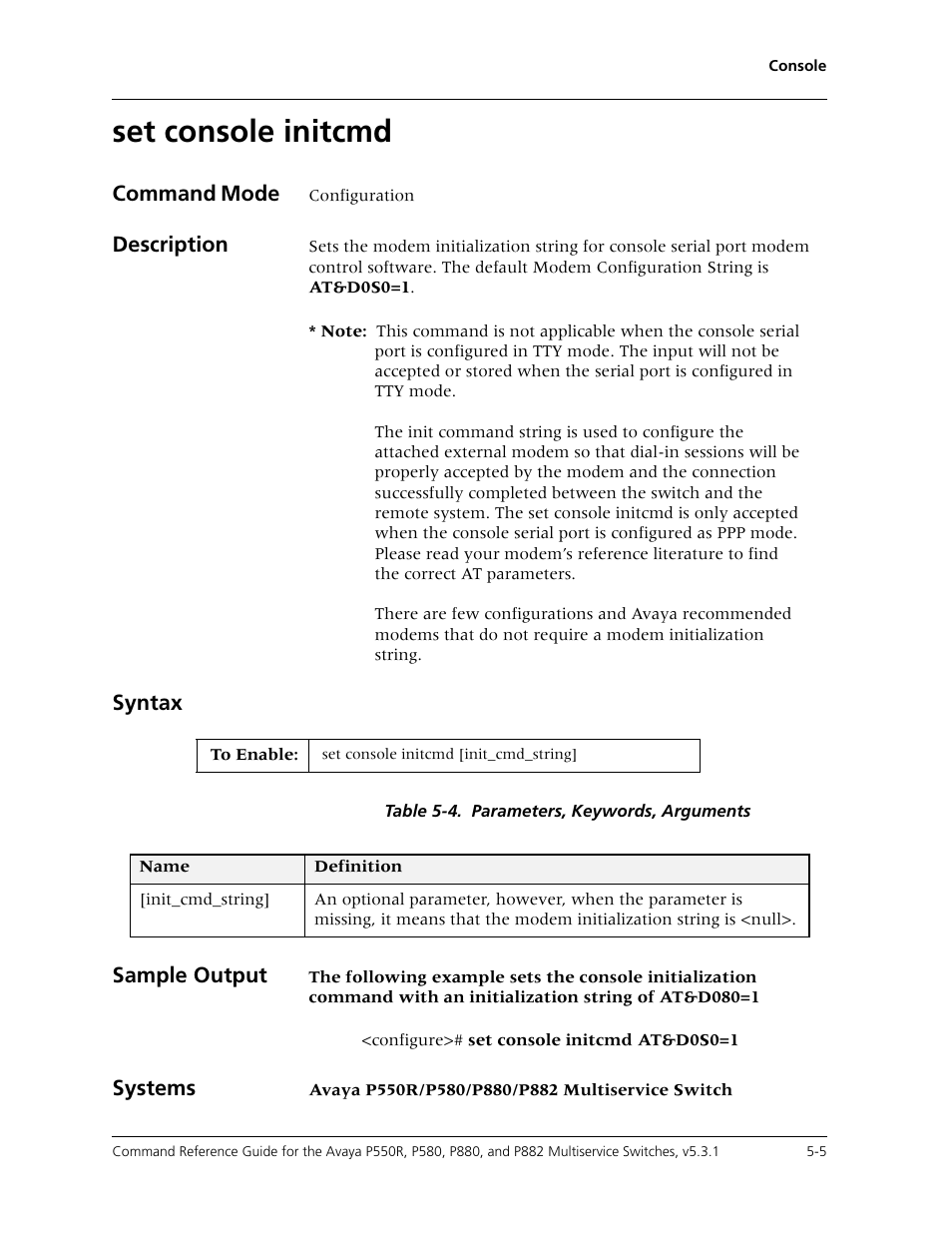 Set console initcmd, Set console initcmd -5 | Avaya Cajun P550R User Manual | Page 92 / 679