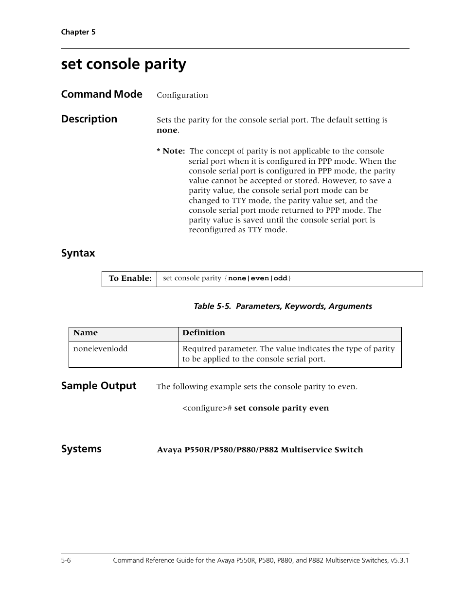 Set console parity, Set console parity -6 | Avaya Cajun P550R User Manual | Page 93 / 679