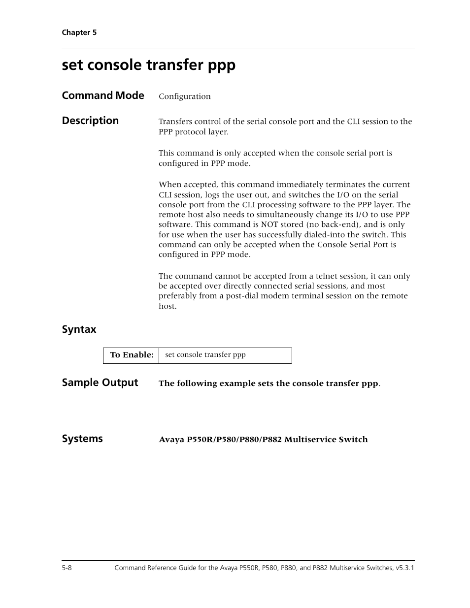 Set console transfer ppp, Set console transfer ppp -8 | Avaya Cajun P550R User Manual | Page 95 / 679