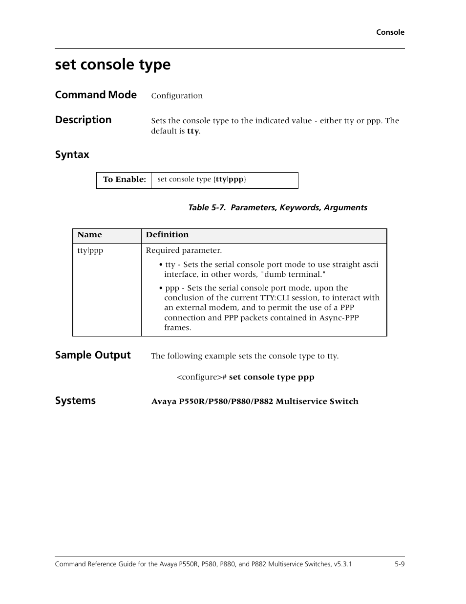 Set console type, Set console type -9 | Avaya Cajun P550R User Manual | Page 96 / 679