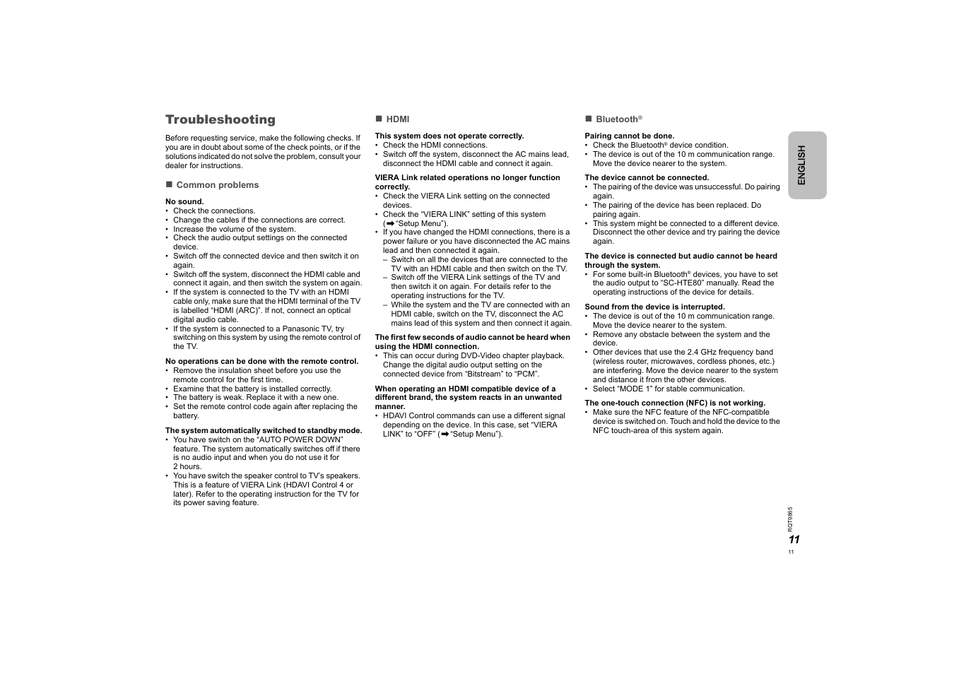 Troubleshooting | Panasonic SCHTE80EG User Manual | Page 11 / 76