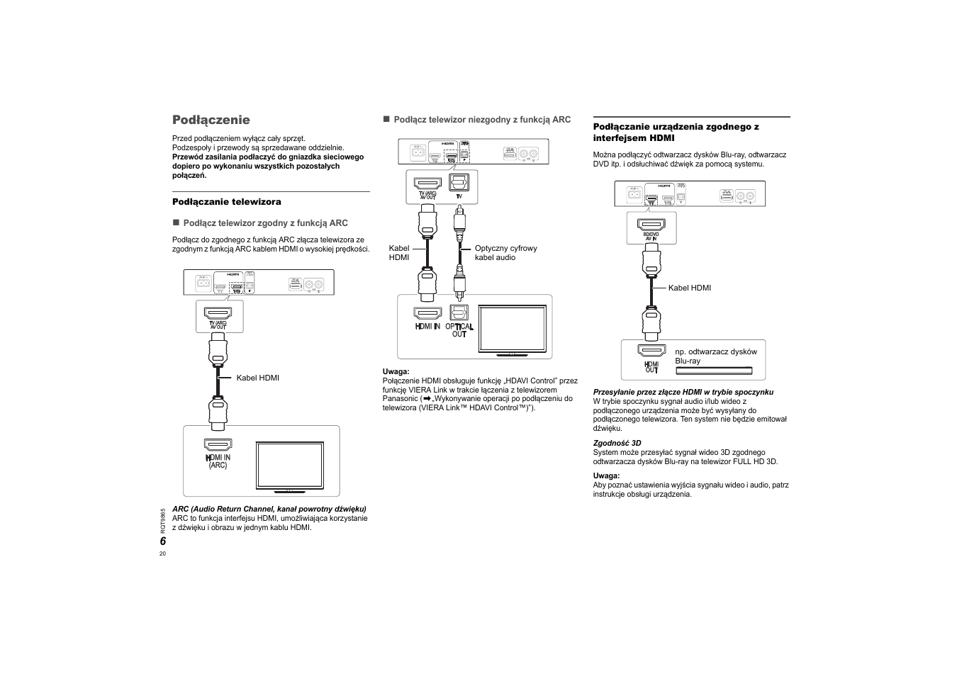 Podłączenie | Panasonic SCHTE80EG User Manual | Page 20 / 76