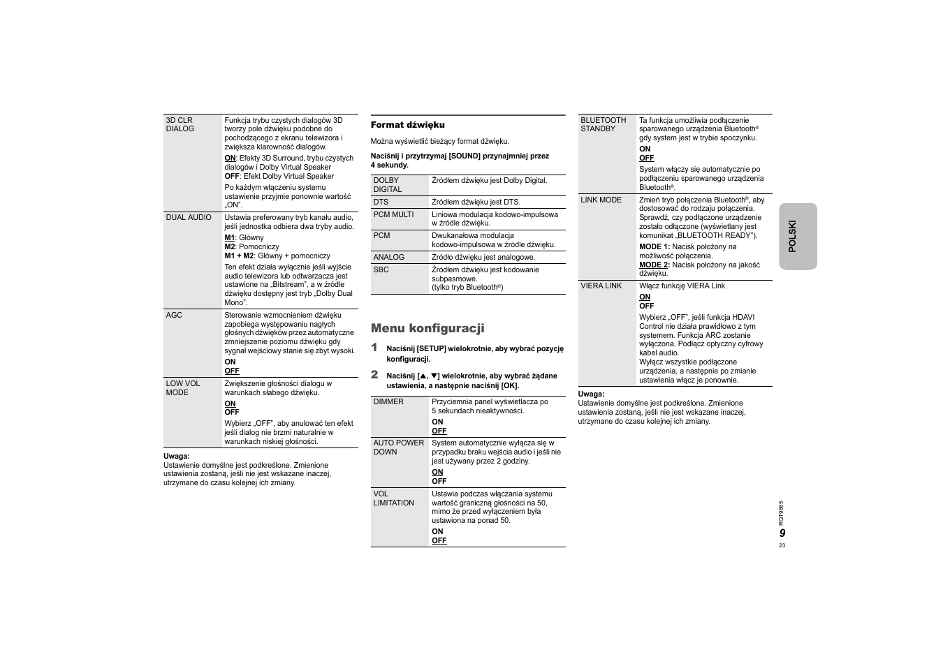 Menu konfiguracji | Panasonic SCHTE80EG User Manual | Page 23 / 76